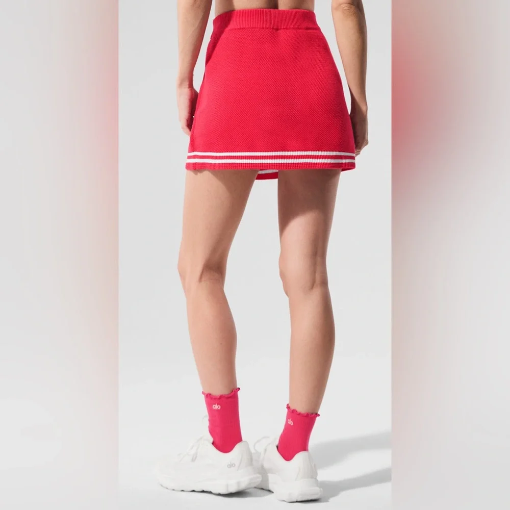 Alo Yoga Tennis Club Sweater Knit Skirt Candy Red S